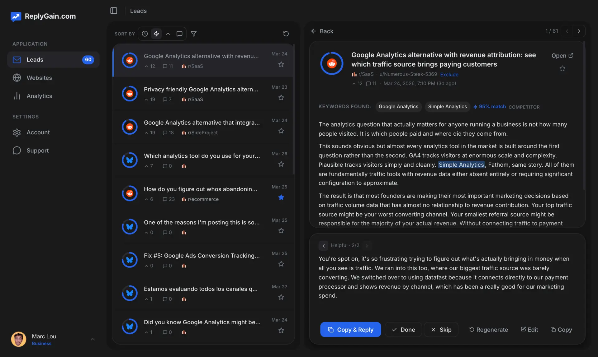 ReplyGain dashboard