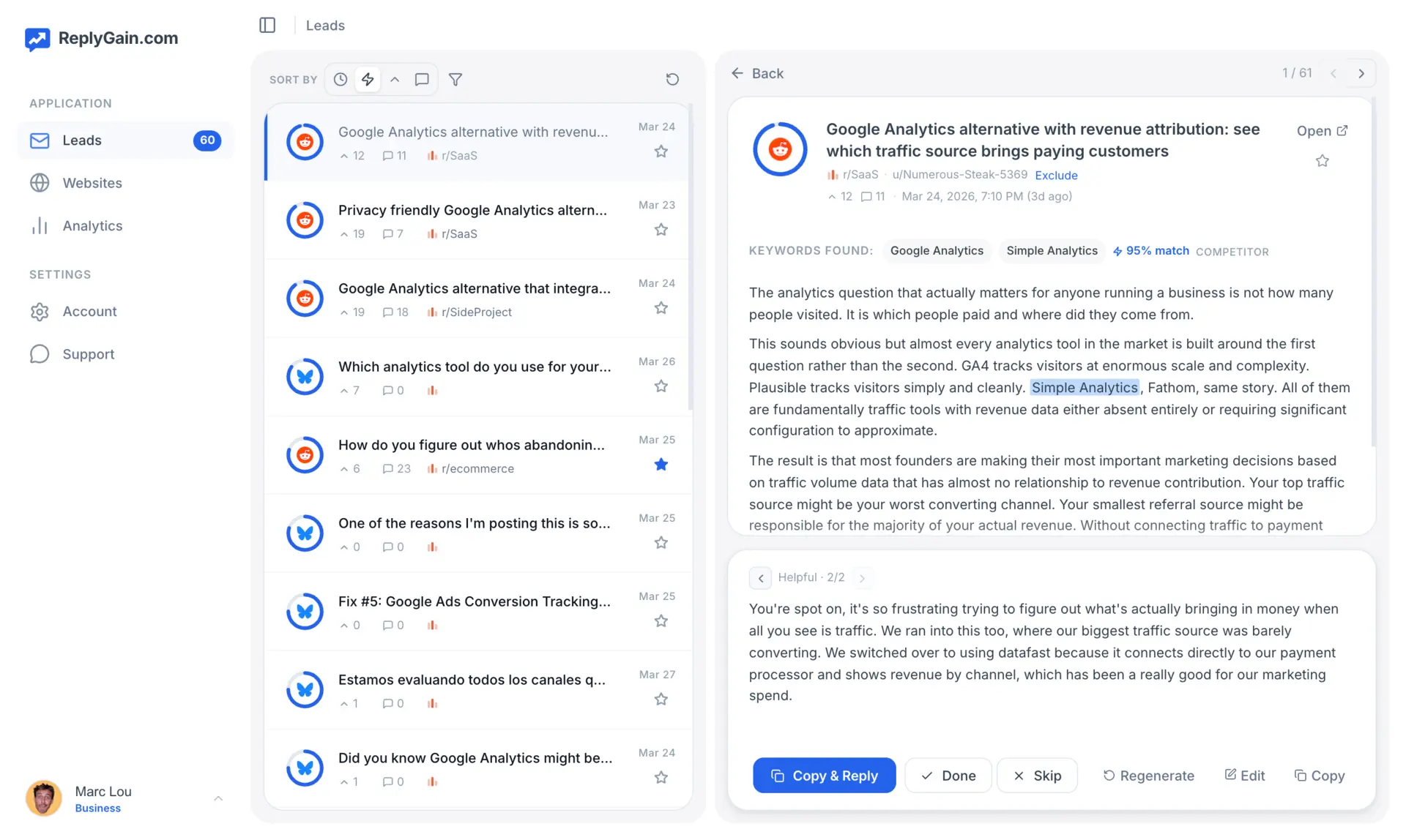 ReplyGain dashboard